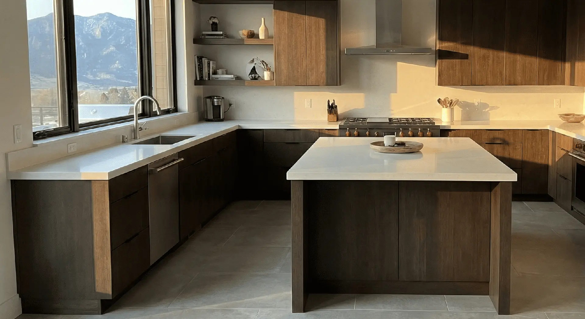 Conceptual rendering of a Pre-fabricated countertops in kitchen