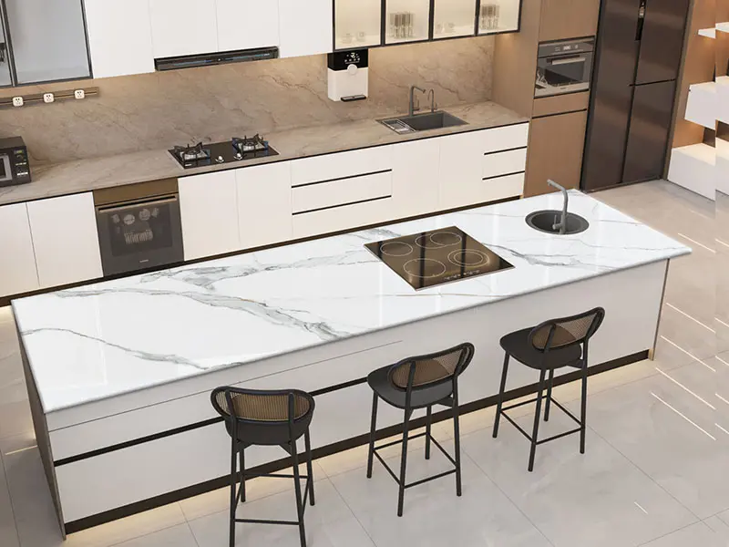 Conceptual rendering of a Sintered Stone Countertop in kitchen for Minden Homes