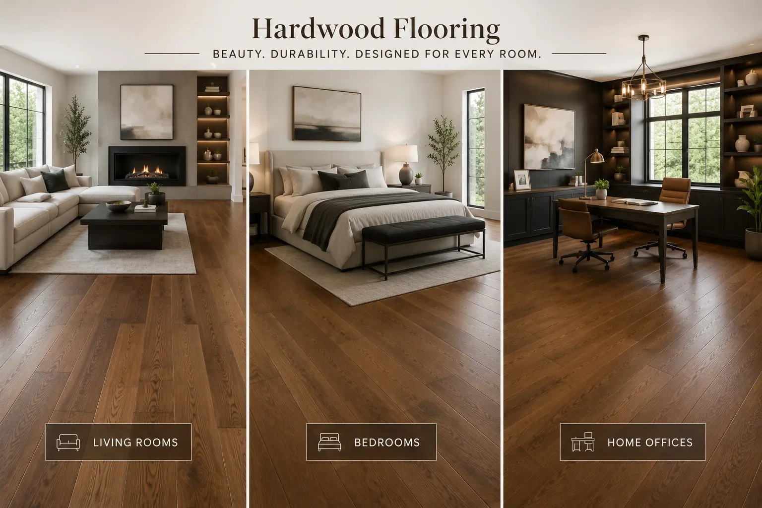 Conceptual rendering of a Hardwood Flooring for Minden Living Rooms, Bedrooms, and Home Offices