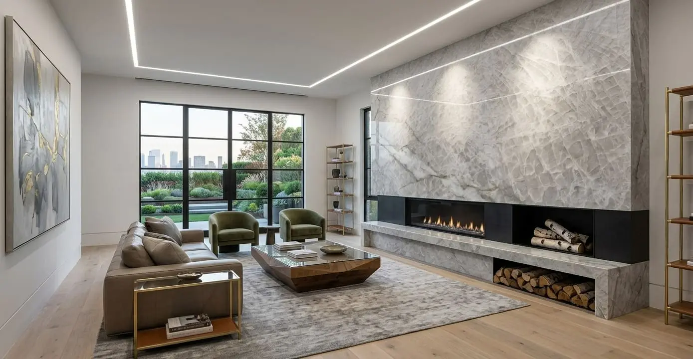 Conceptual rendering of a Quartzite Fireplace Surround