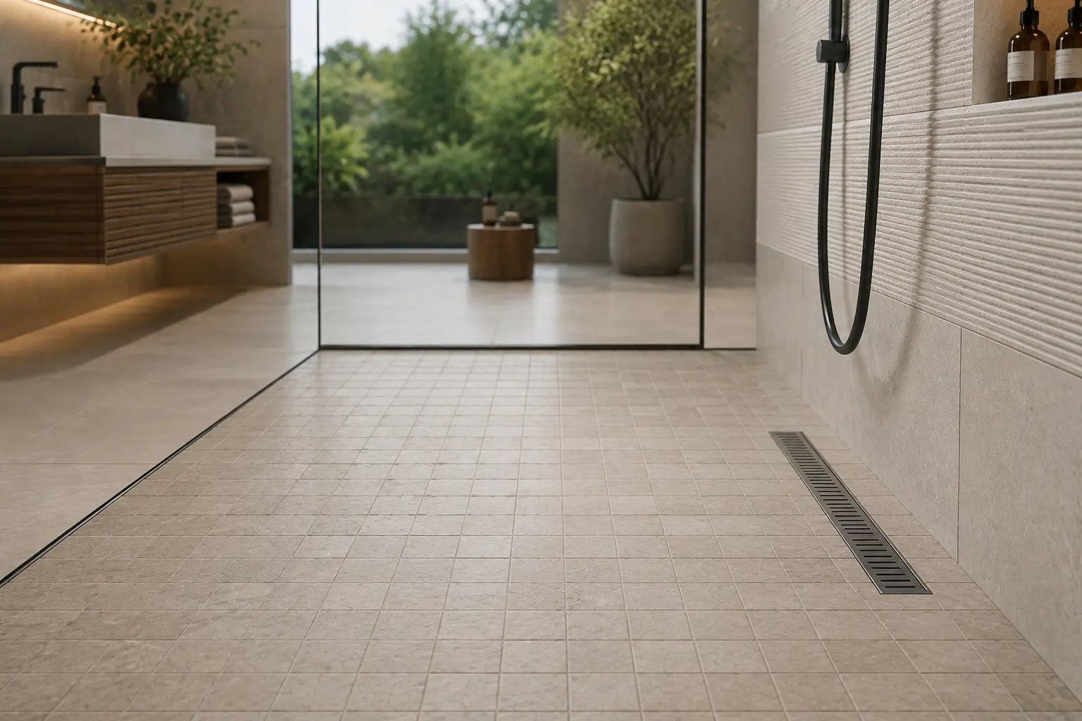 Conceptual rendering of porcelain tile in flooring