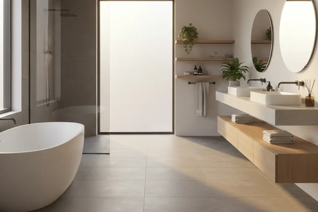 Conceptual rendering of a Slip Porcelain Tiles in bathroom