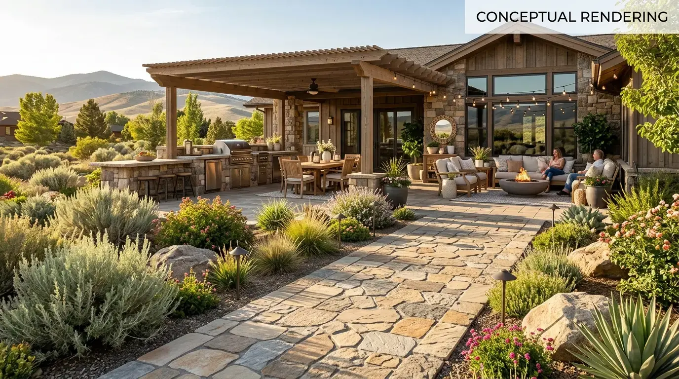Conceptual rendering of a Fallon outdoor living walkway in quartzite