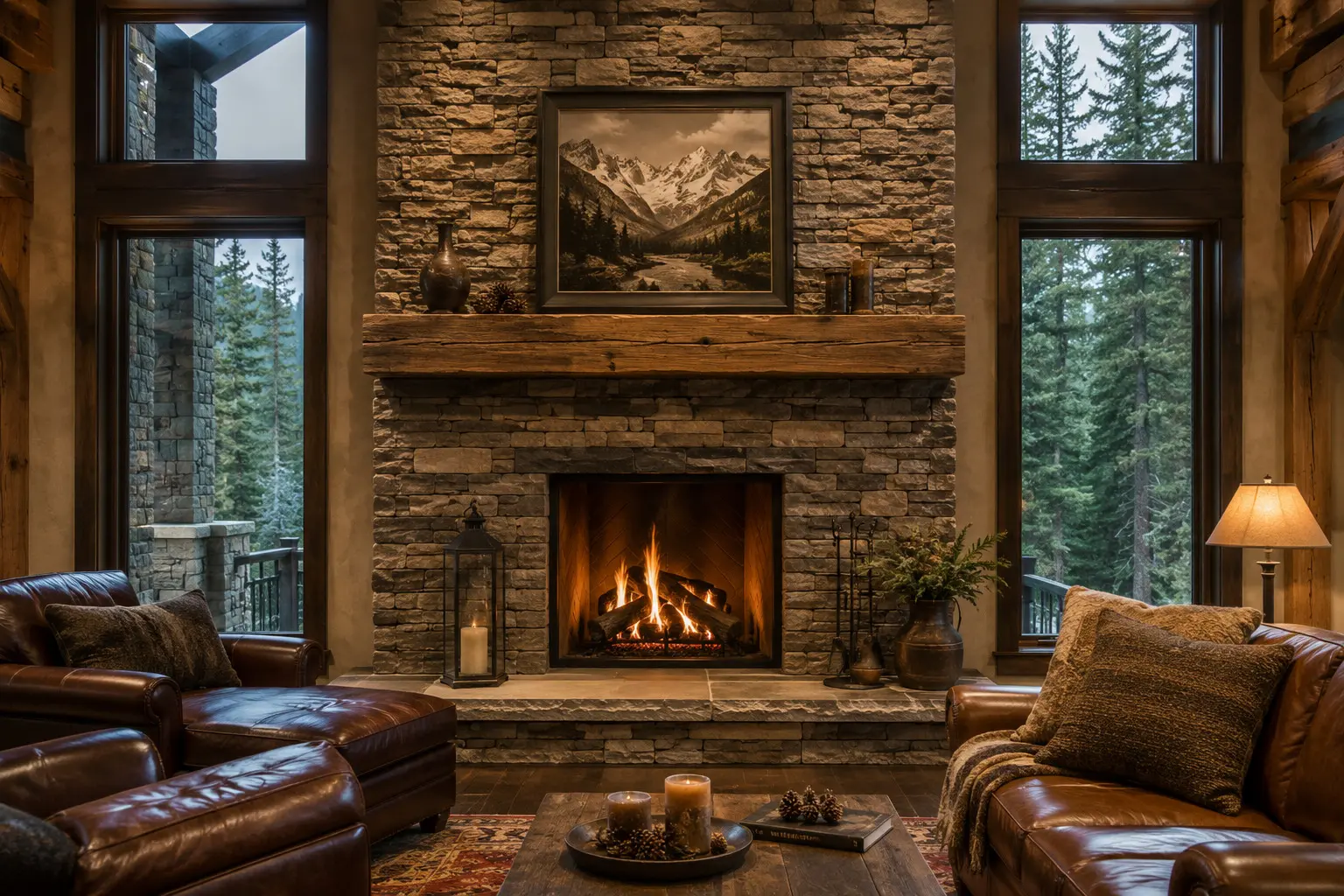 Conceptual rendering of a natural stone on a fireplace