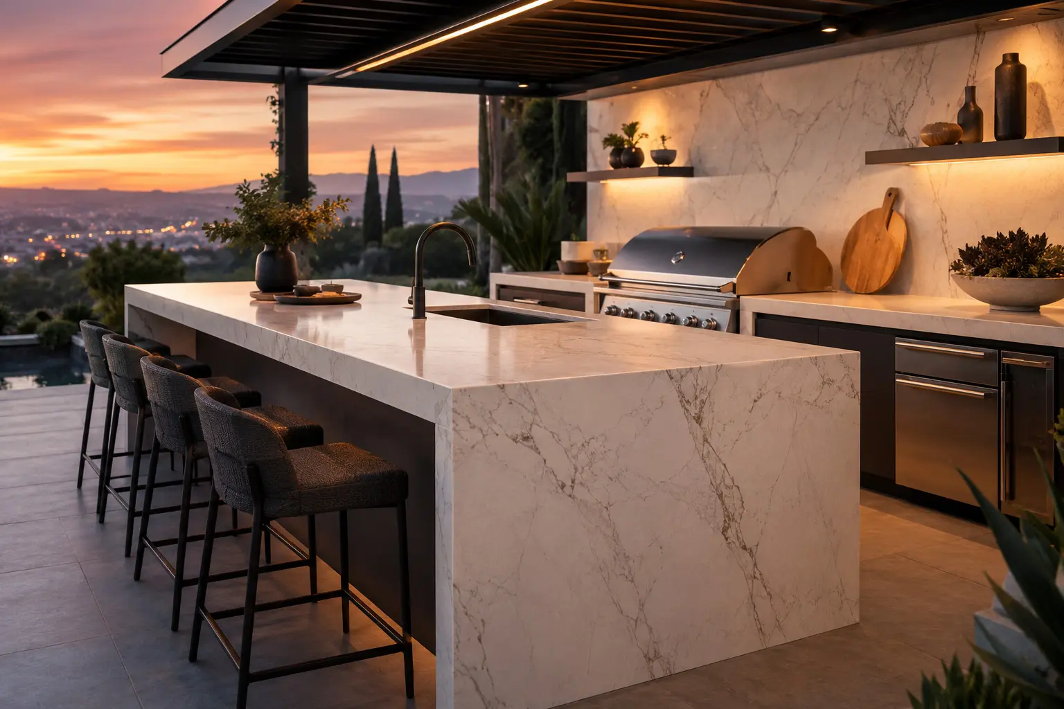 Conceptual rendering of a Porcelain Slab Countertop for Outdoor Kitchen