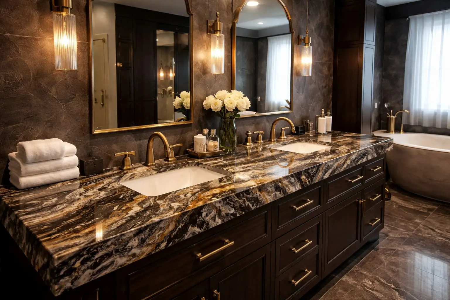Conceptual rendering of Titanium granite bathroom vanity at Reno, NV
