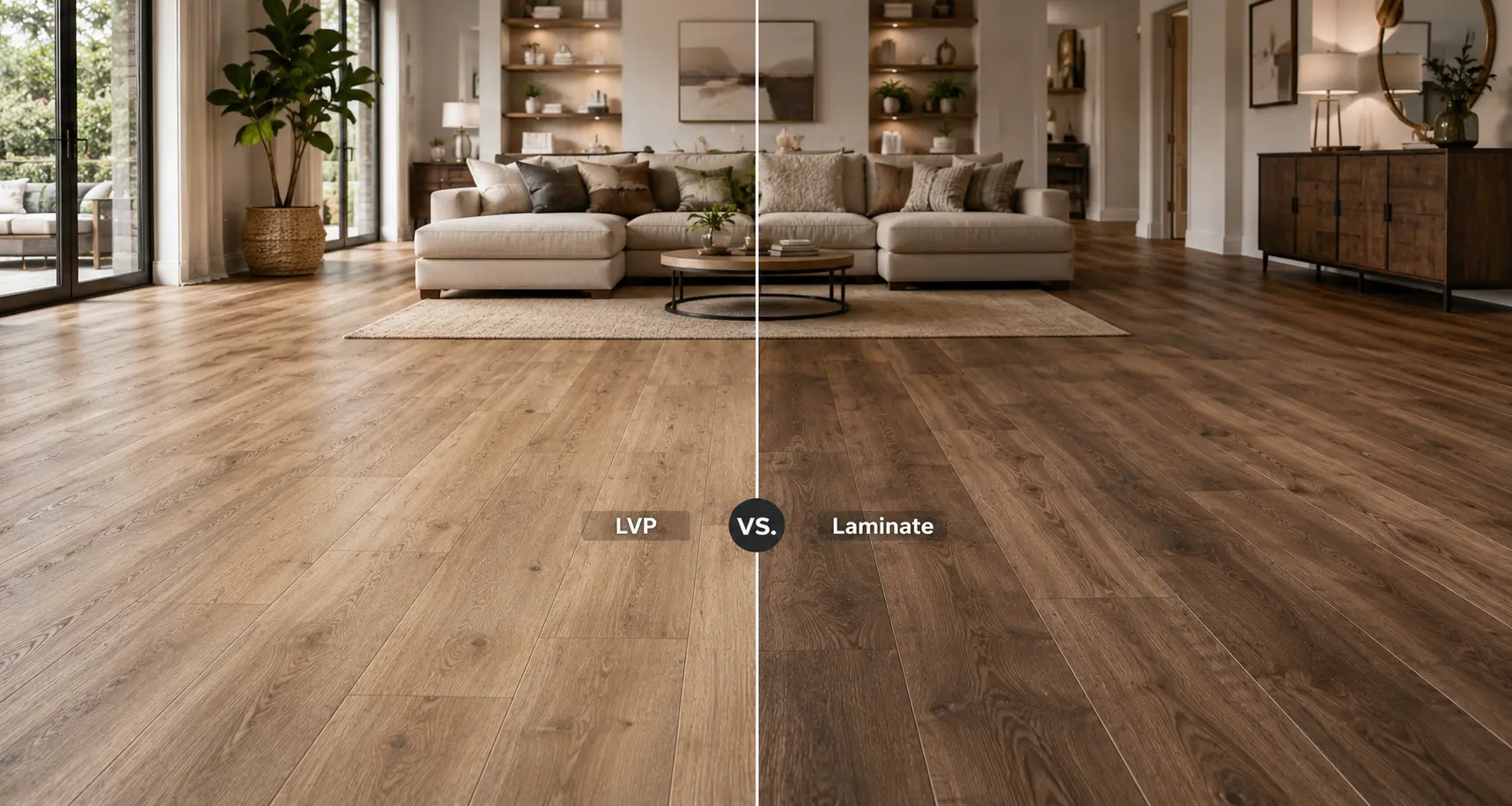 Conceptual rendering of a LVP vs. Laminate flooring at South Lake Tahoe, CA homes