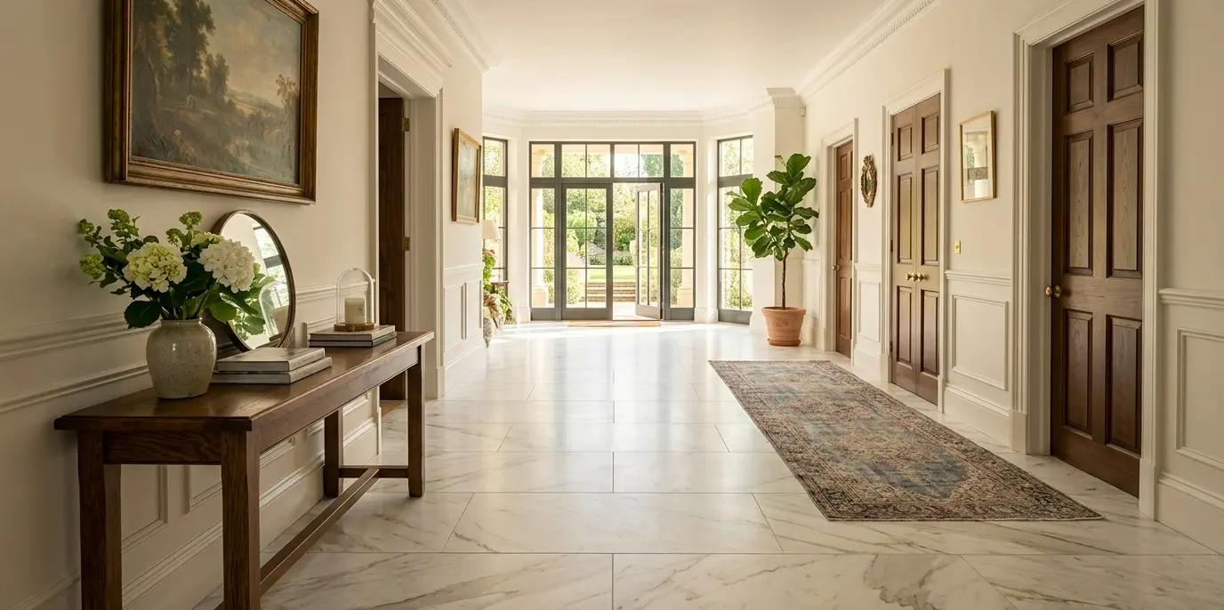 Conceptual rendering of a marble flooring tile in hallway