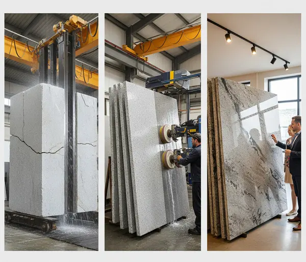 Transforming raw stone into slabs