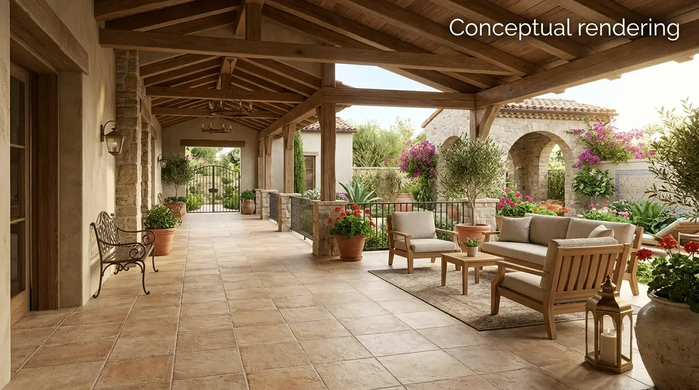 Conceptual rendering of a porcelain slab flooring