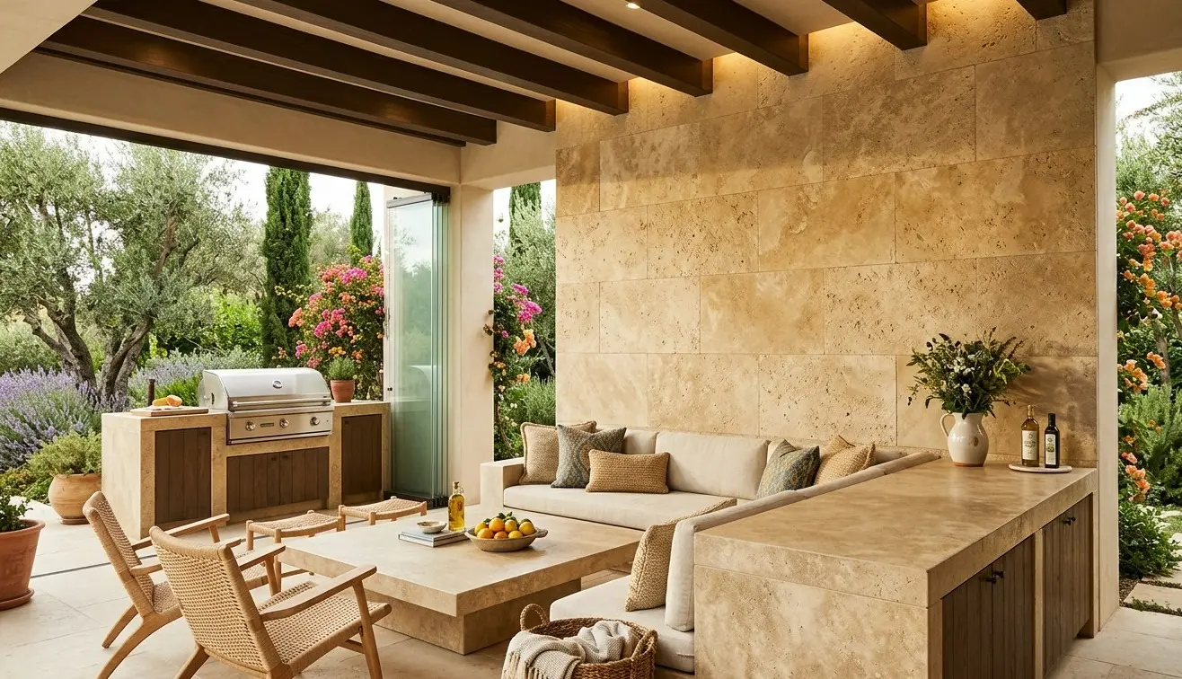 Conceptual rendering of a travertine wall slab