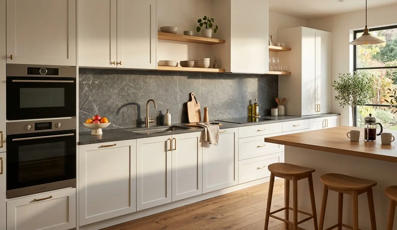 Conceptual rendering of graphite marble in kitchen backsplash