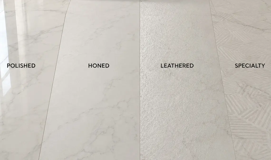 Conceptual rendering of a marble flooring in 4 finishes
