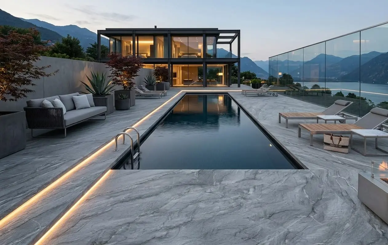 Conceptual rendering of a mont blanc quartzite pool deck