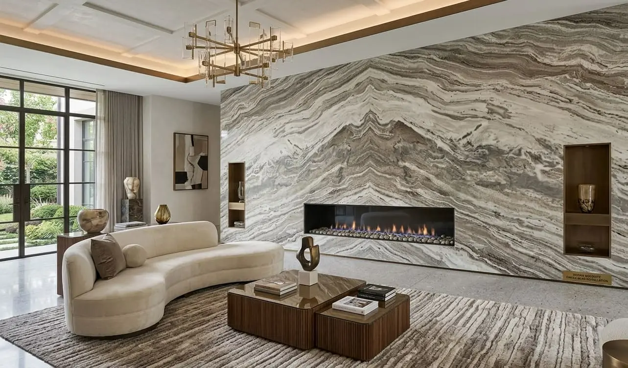 Conceptual rendering of dolomite in living room wall