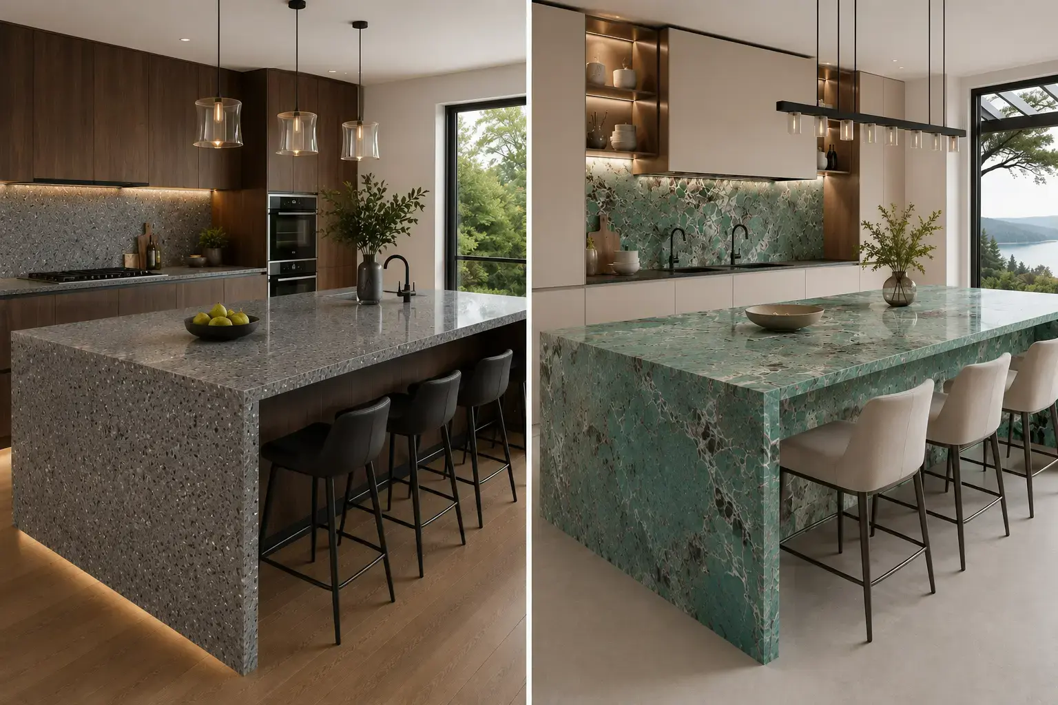 Conceptual rendering of a quartz and sintered stone countertop