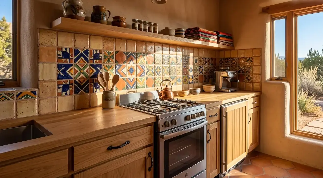 Conceptual rendering of a guest house kitchenette backsplash in ceramic tile