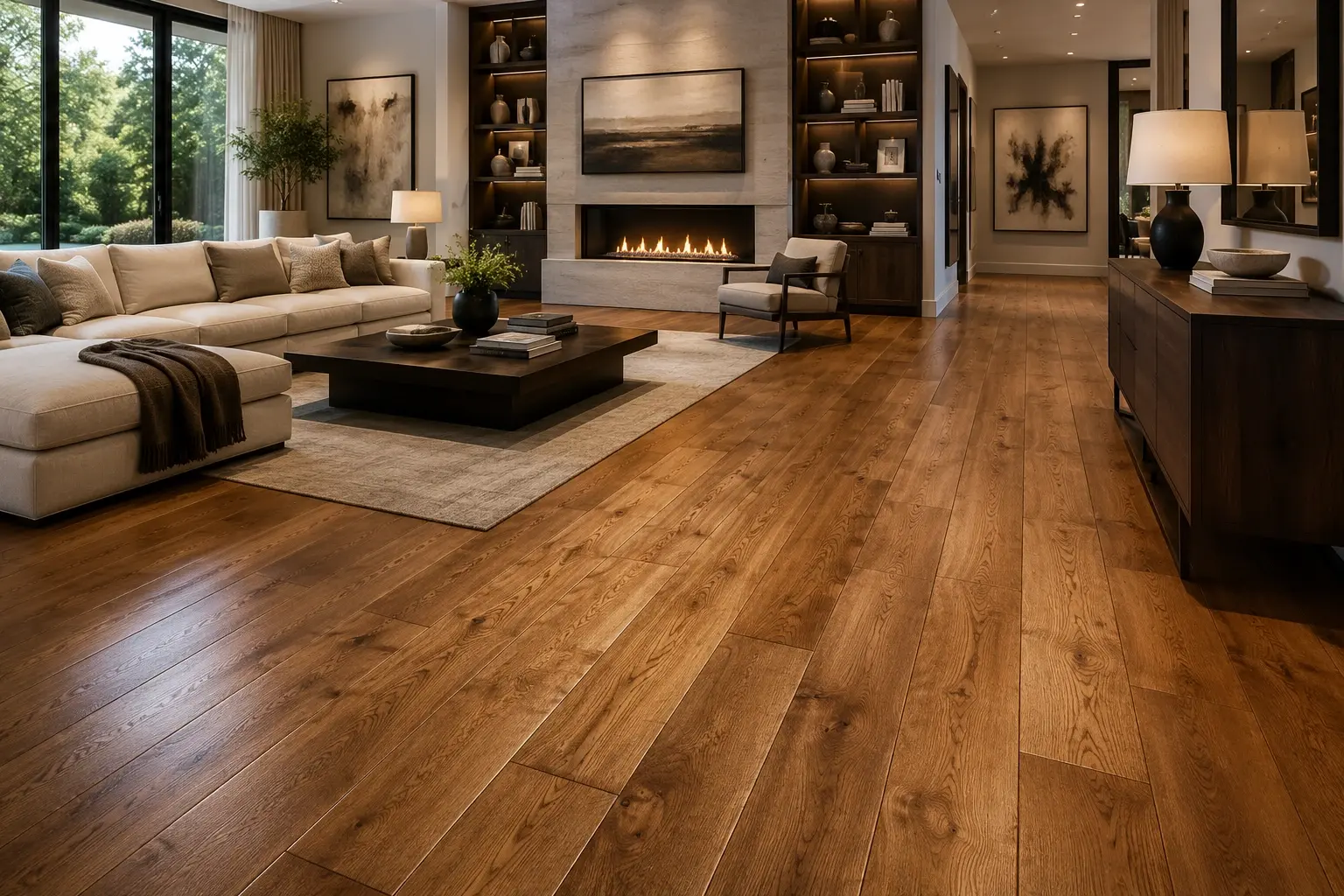 Conceptual rendering of luxury living room in Virginia City Highlands with solid hardwood flooring