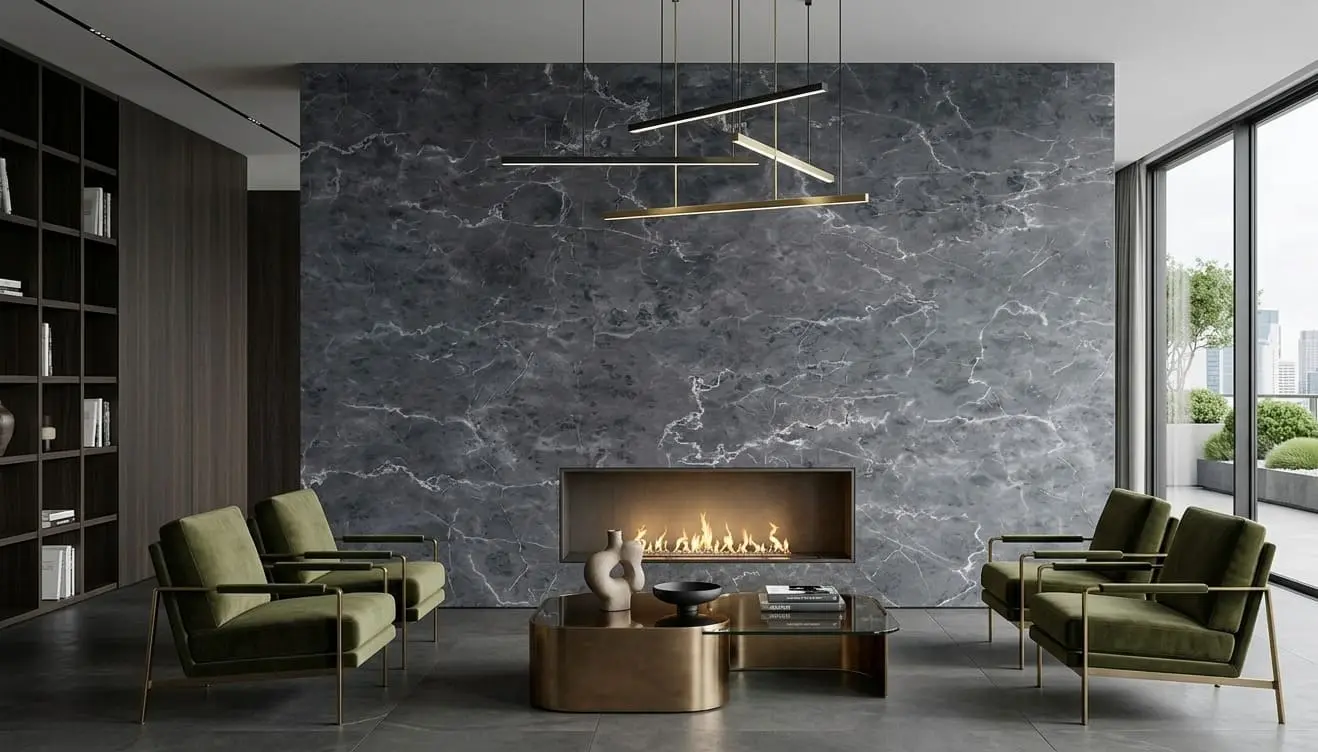 Conceptual rendering of charcoal marble in accent wall
