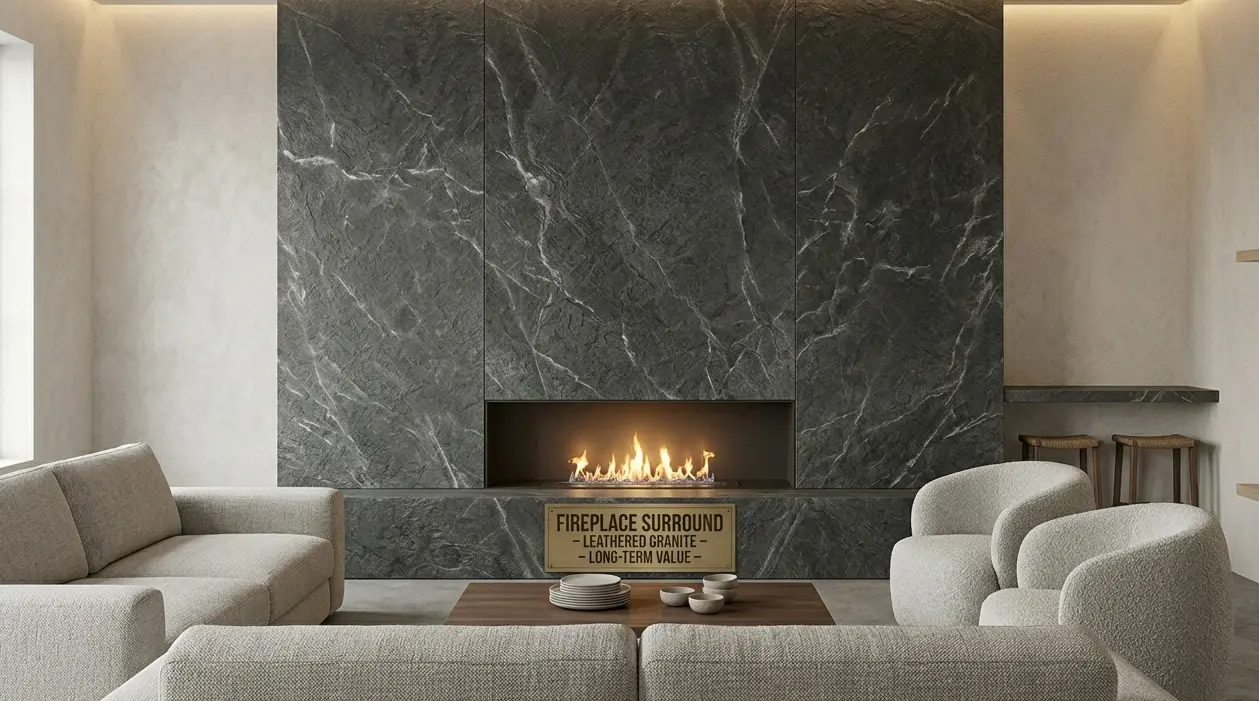 Conceptual rendering of a granite fireplace surround