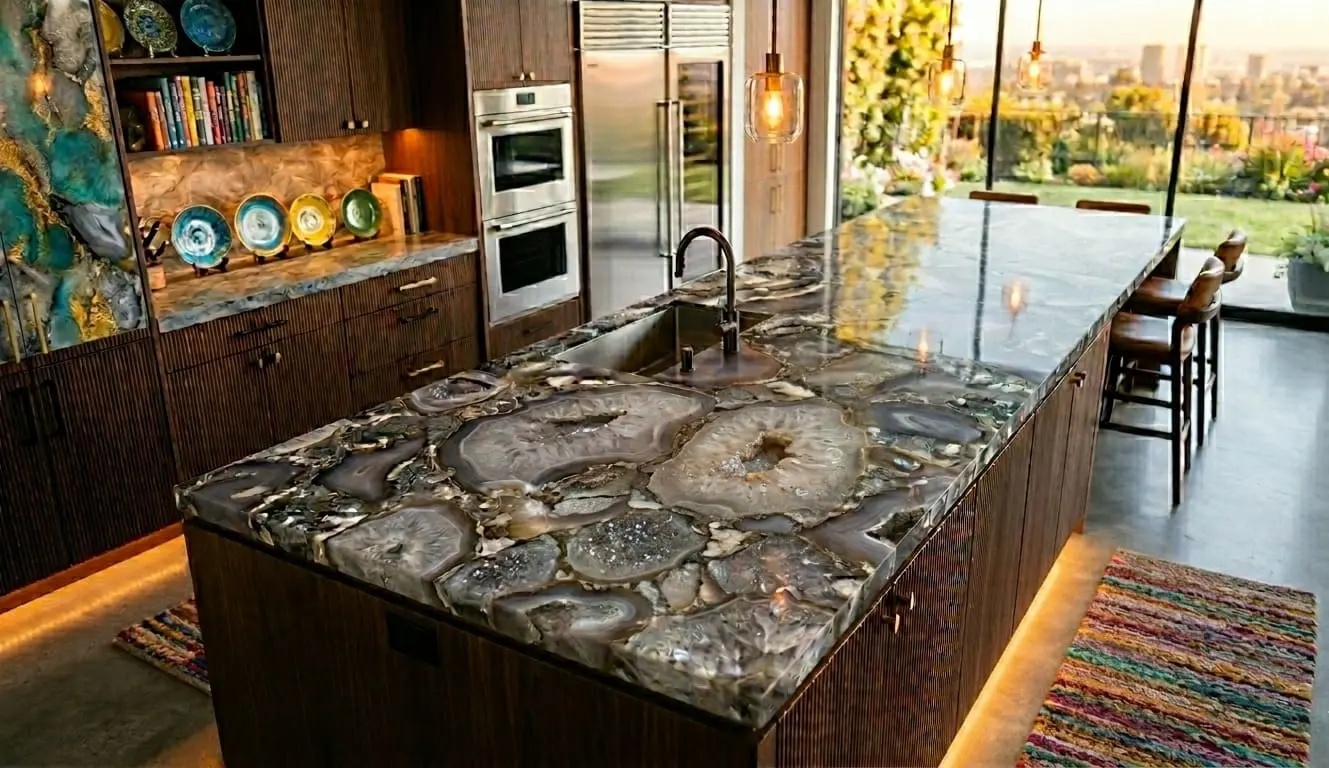 Conceptual rendering of semi-precious stone in kitchen countertop
