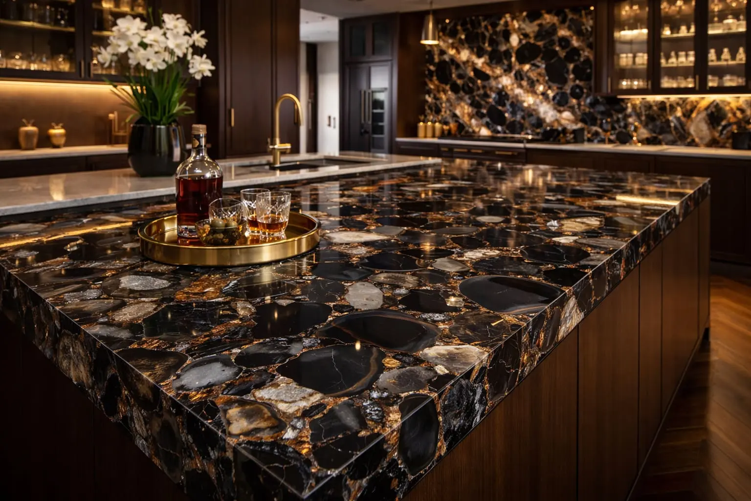 Conceptual rendering of semi-precious stone in kitchen island