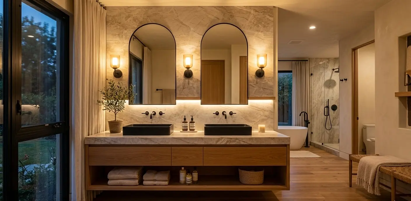 Conceptual rendering of taj mahal quartzite in bathroom vanity