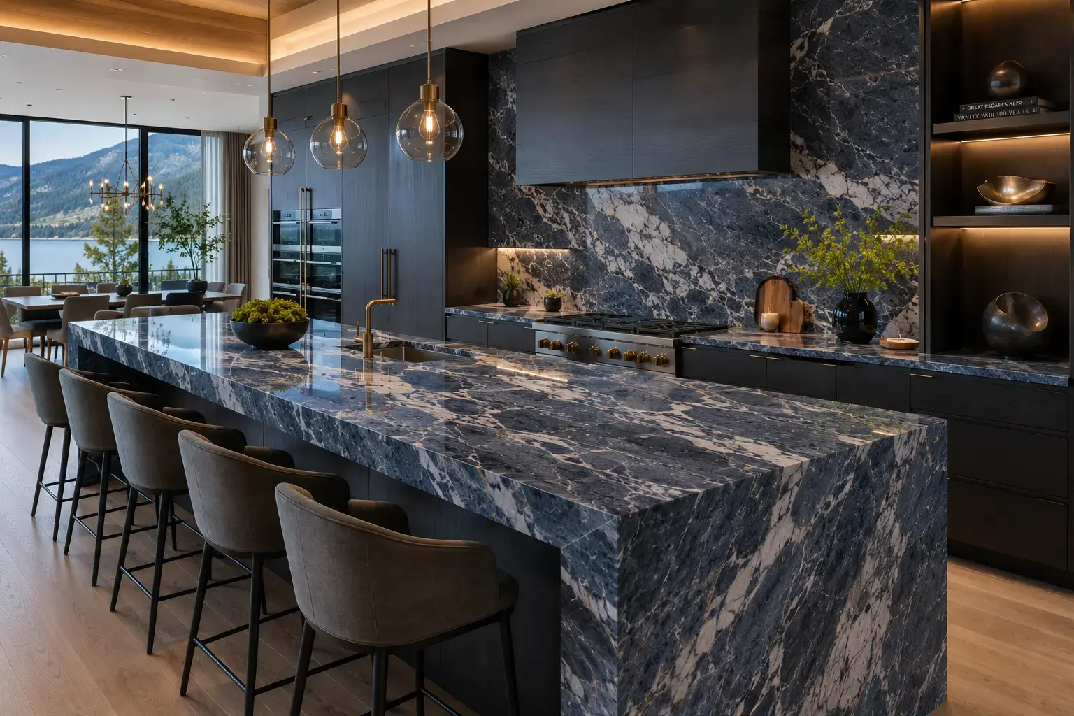 Conceptual rendering of blue quartzite in kitchen island