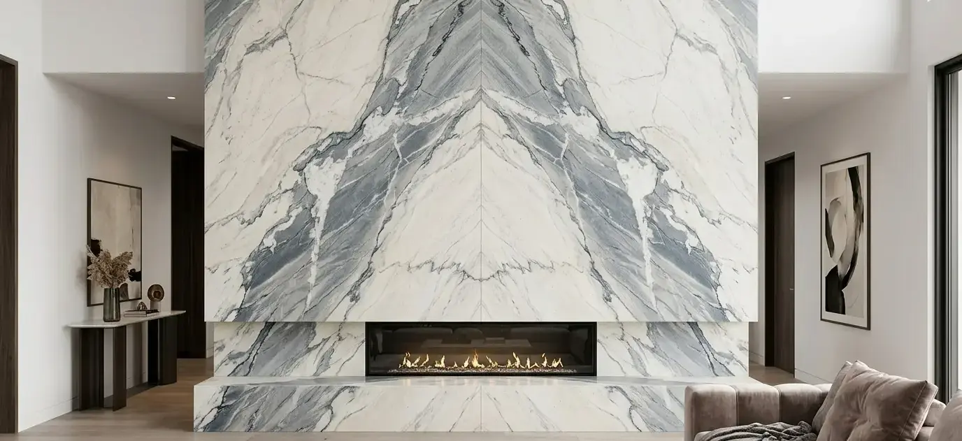 Conceptual rendering of a allure quartzite fireplace surround