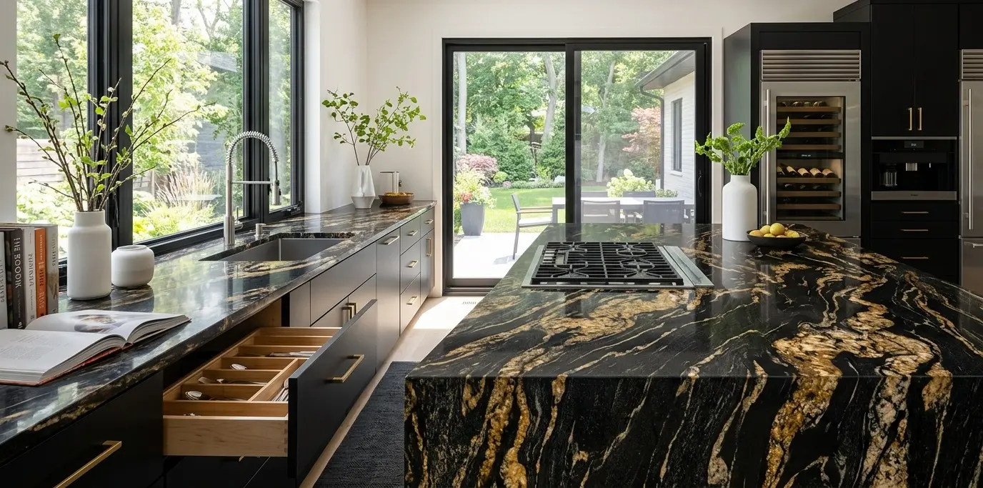 Conceptual rendering of titanium granite in kitchen countertop
