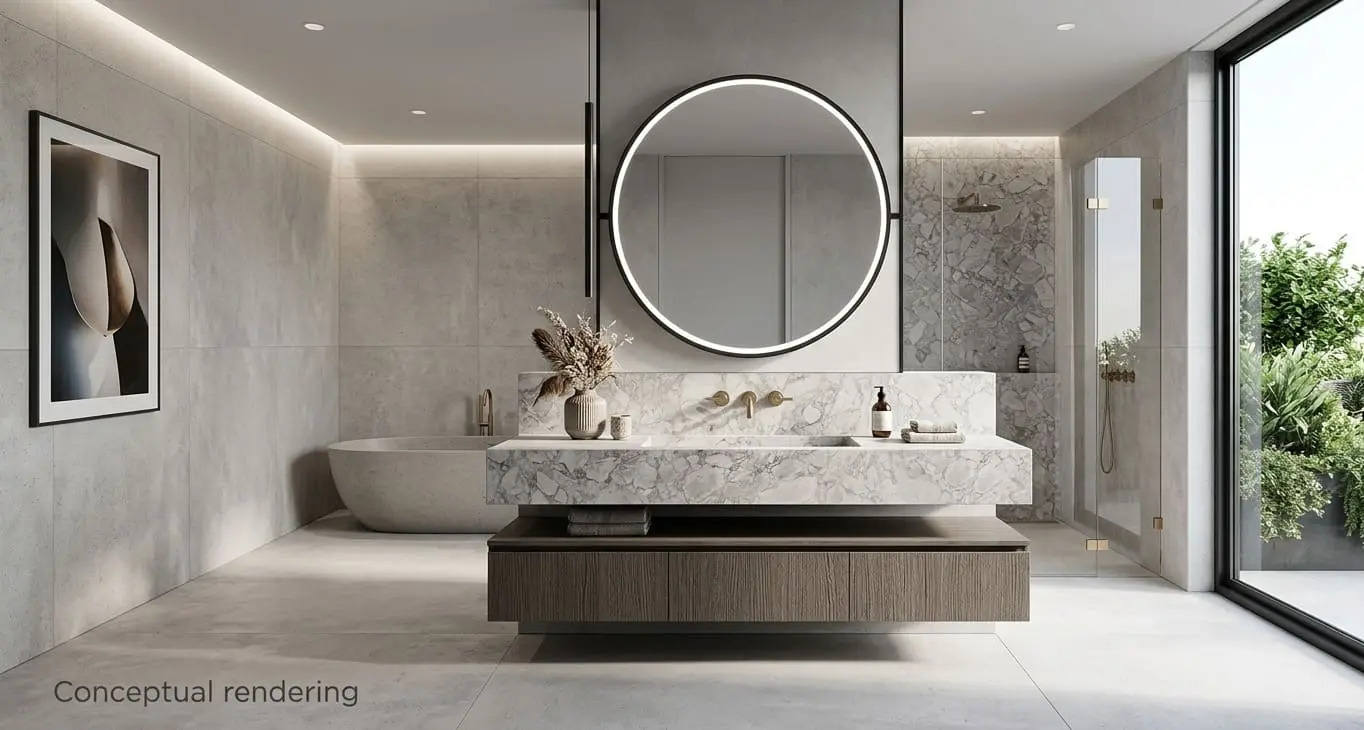 Conceptual rendering of dolomite in bathroom countertop