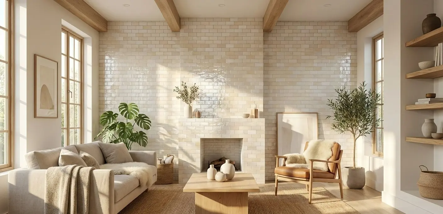 Conceptual rendering of a zellige look subway tile accent wall