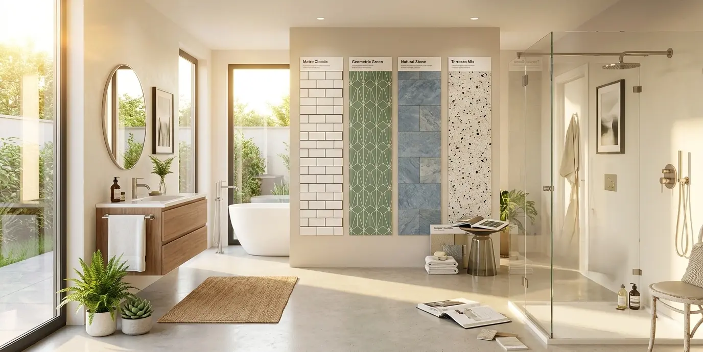 Conceptual rendering of tile panel comparison design in bathroom remodels