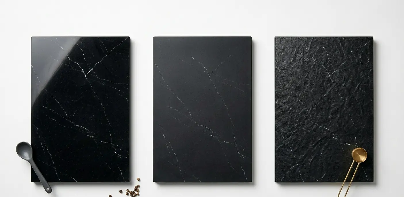 Conceptual rendering of black quartzite finish samples