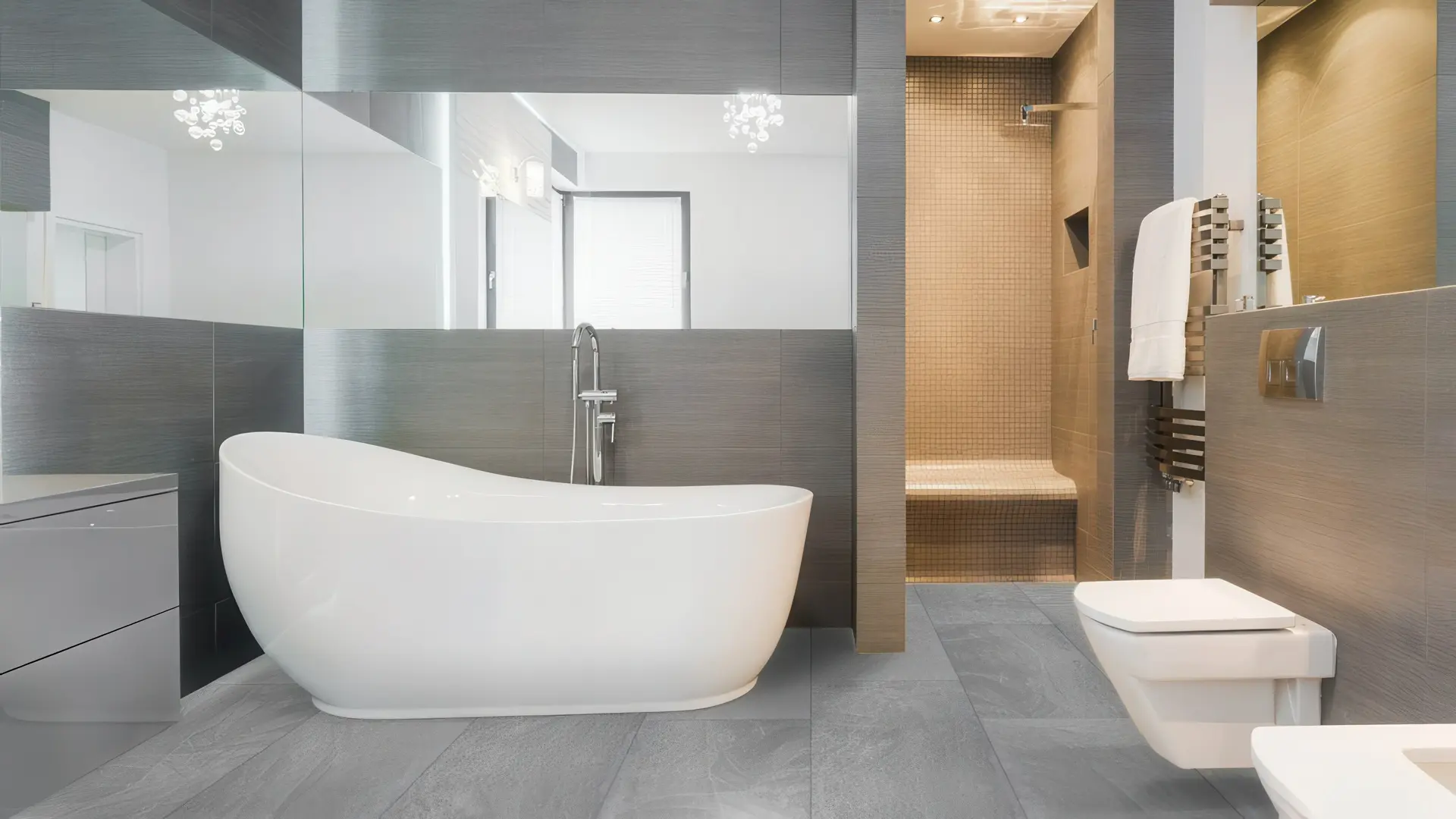 Conceptual rendering of slate look porcelain tile in bathroom floor