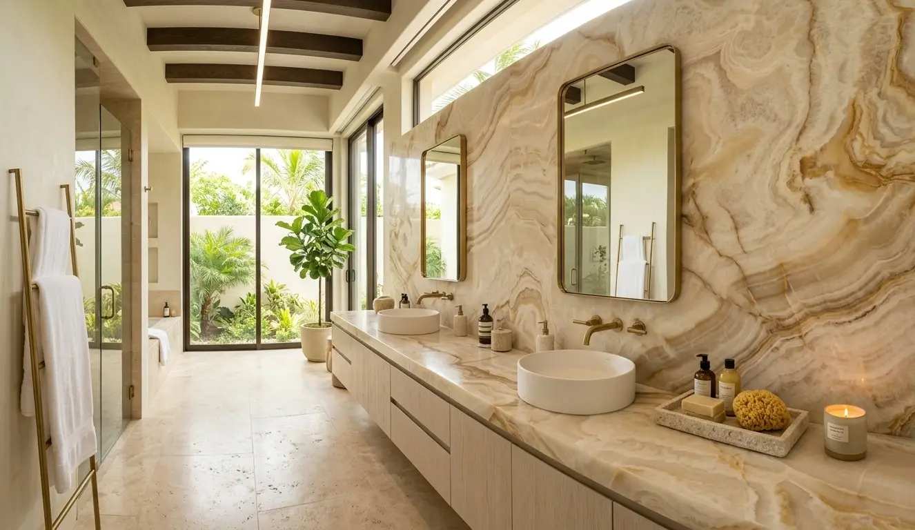 Conceptual rendering of honed onyx in bathroom vanity