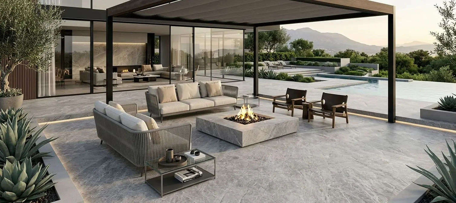 Conceptual rendering of a allure quartzite installed in outdoor patios spaces