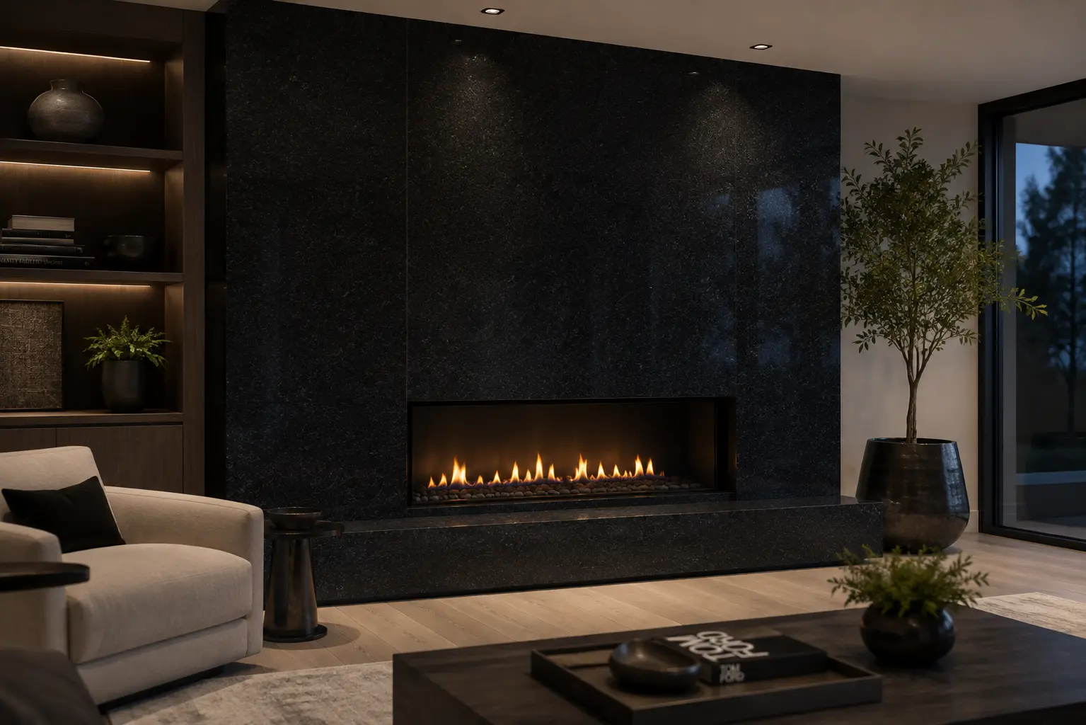 Conceptual rendering of a Absolute Black Granite Fireplace Surround