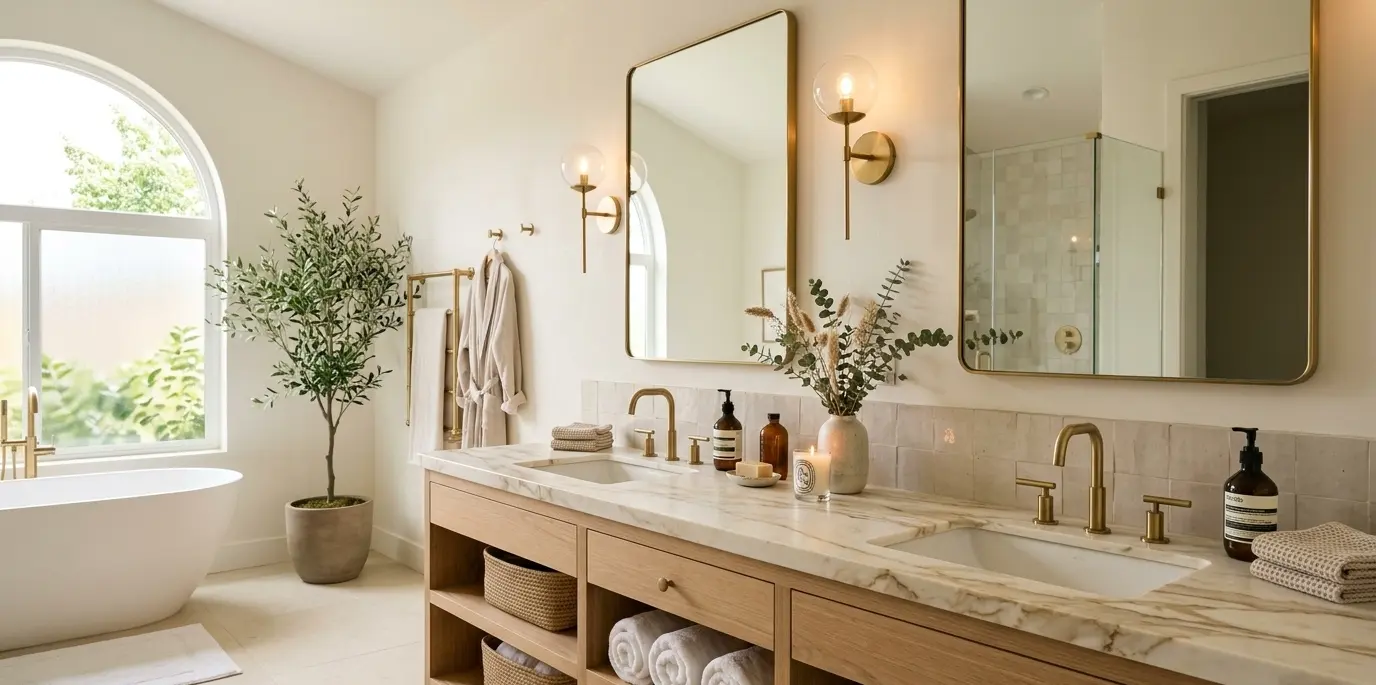 Conceptual rendering of calacatta marble in bathroom vanity