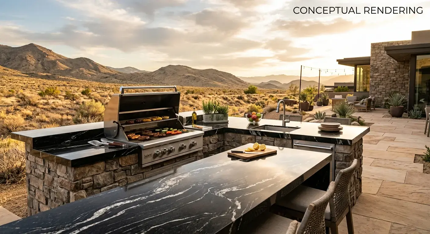 Conceptual rendering of granite outdoor kitchen countertop