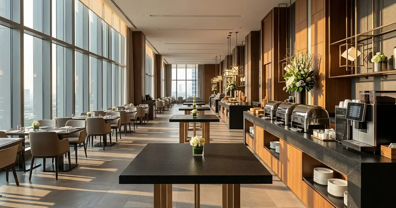 Absolute Black Leathered Granite in modern function hall