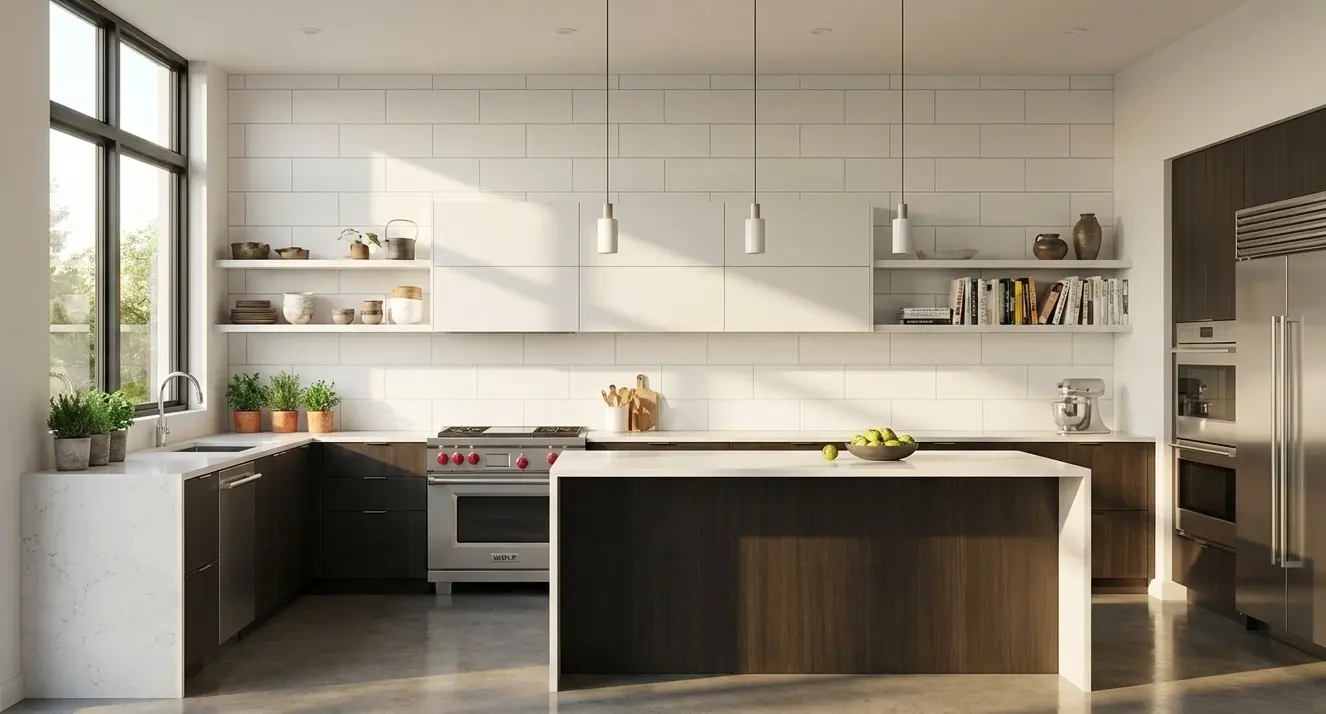 Conceptual rendering of large format subway tile in kitchen backsplash