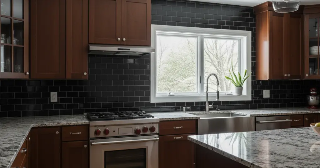 black subway tiles in modern kitchen