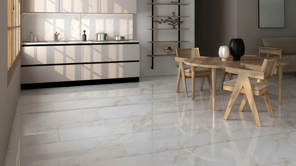 Venezia 24x48 Polished Marble Look Porcelain Tile Calacatta Goldie