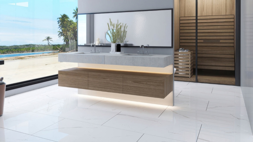 Venezia 24x48 Polished Marble Look Porcelain Tile Bianco River