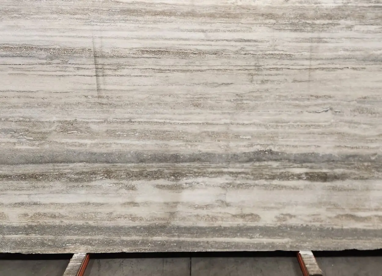 Italian Silver Veincut ​ Travertine Slab Displayed at Nova Tile and Stone