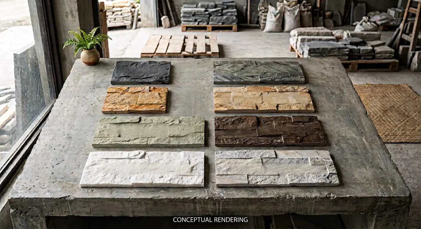 Conceptual rendering of quartzite ledger stone samples