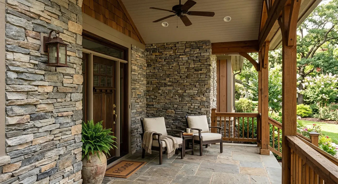 Conceptual rendering of ledger stone in porch accen wall