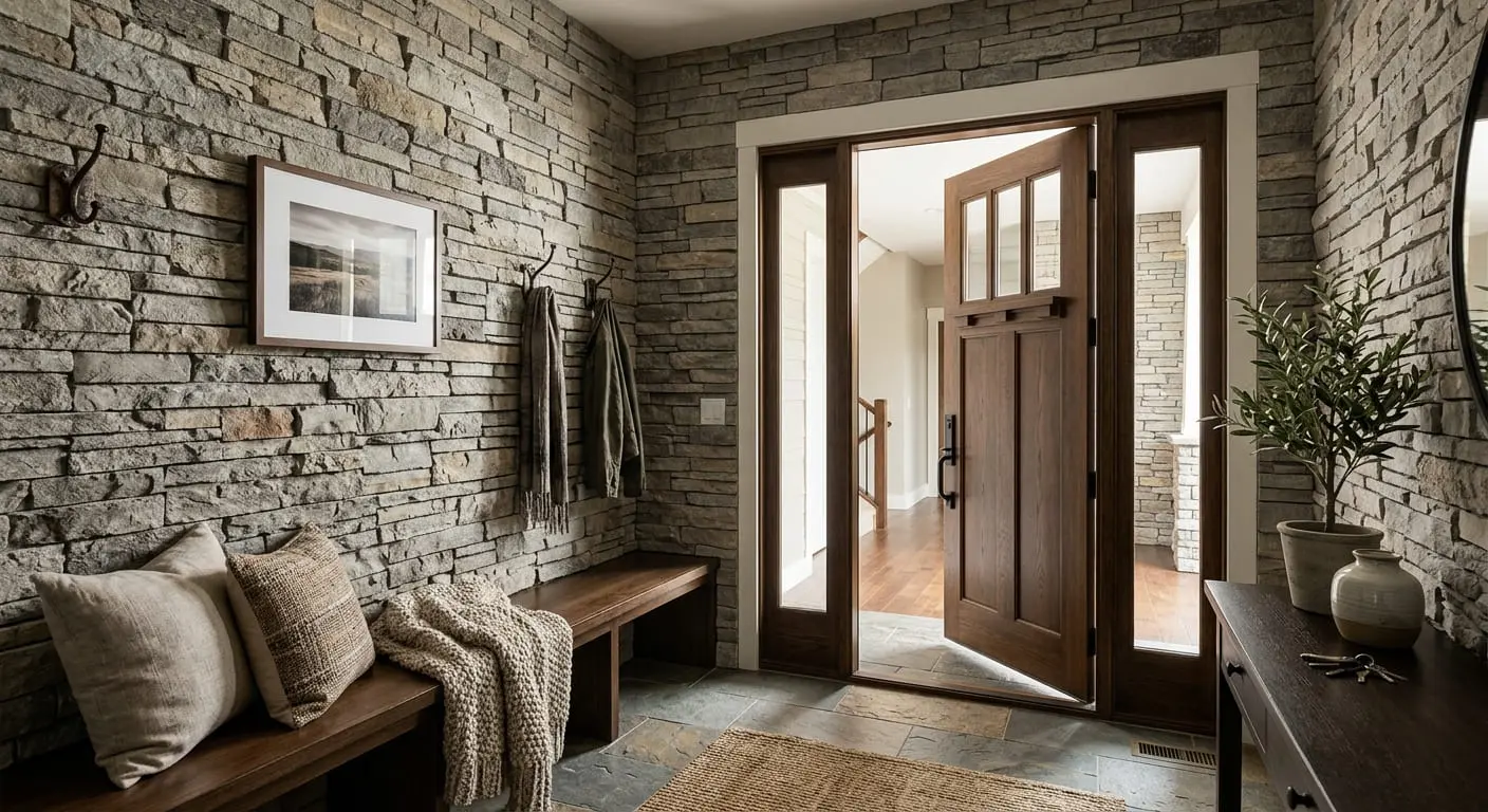Conceptual rendering of ledger stone in entryway.