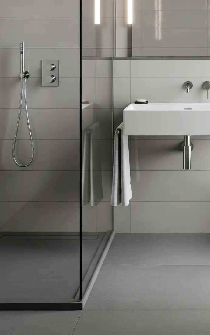 Subway tile lappato finish installed on bathroom walls showing semi-polished sheen